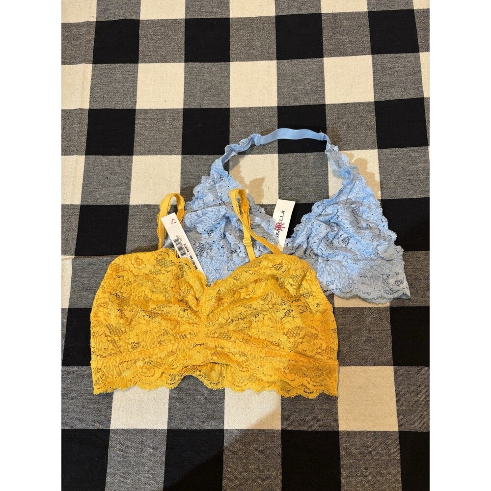 NWT Lot of 2 COSABELLA LACE BRALETTE Sz L‎ Blue Yellow Hippie Halter Soft